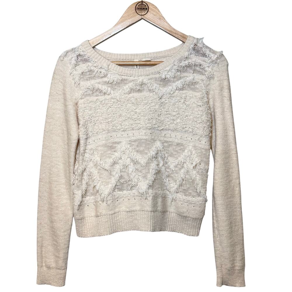 Moth Sweater Bramble Textured Fringe Anthropologie Sweater Cream Women’s XS